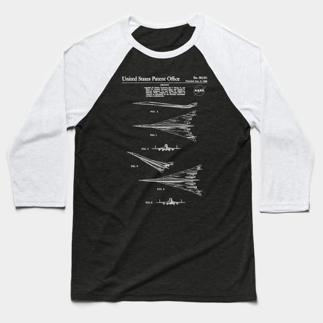 NASA Supersonic Airplane Patent White Baseball T-Shirt by Luve